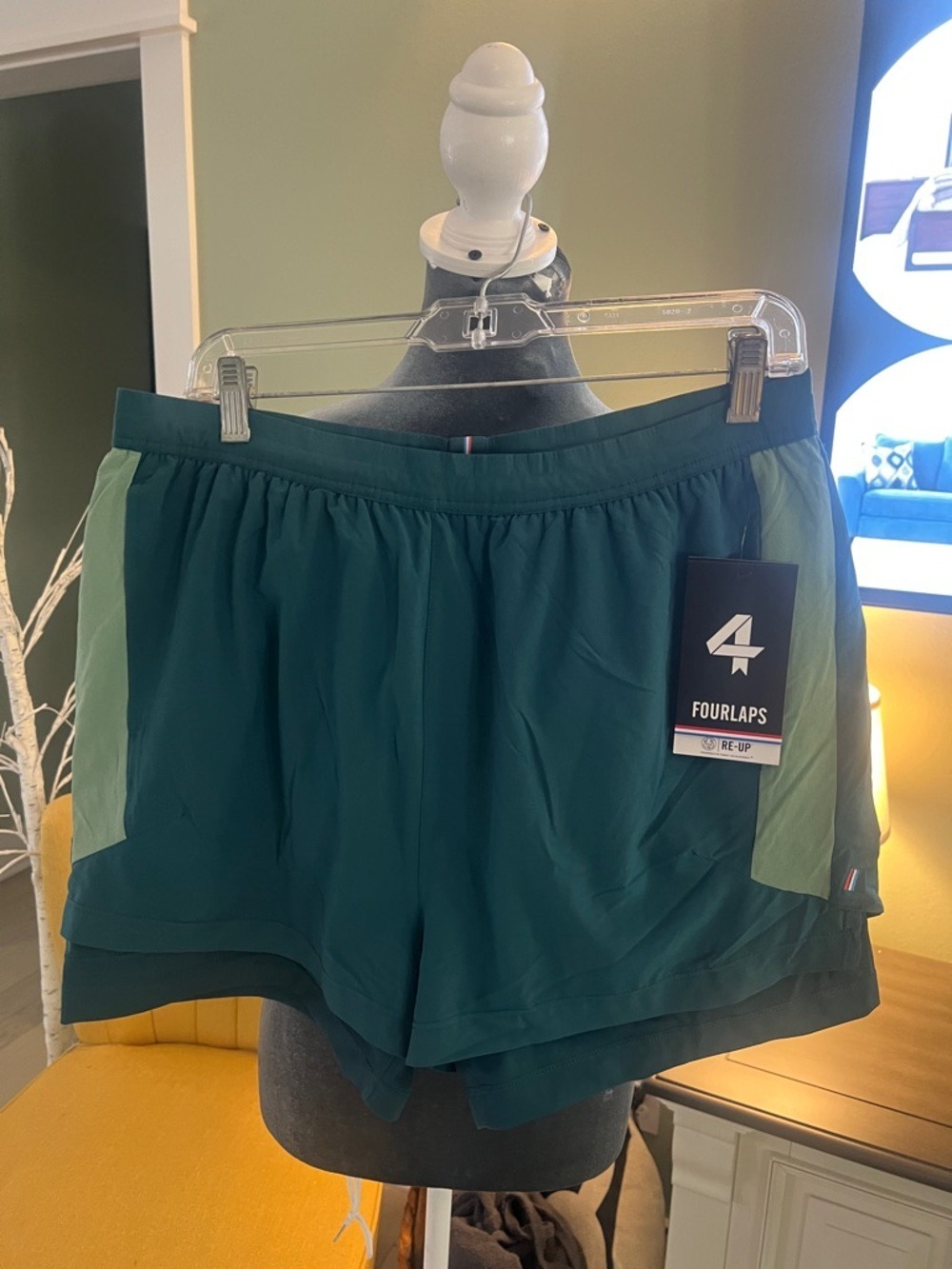 Fourlaps Women's Teal Athletic Shorts with Mint Side Panels
